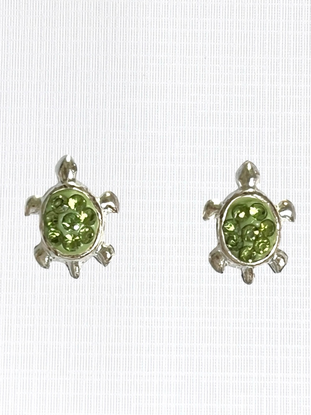 Green Pave Crystal Turtle Stud Earrings  Sterling Silver Posts Women’s Jewelry